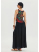 Black Long Skirt with Elastic Waist and Drape Detail 4493